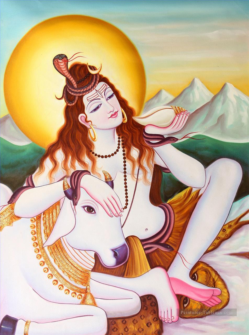 Seigneur Shiva soulager le monde de son poison Indienne Peintures à l'huile